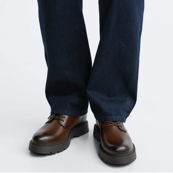 ❌️SOLD❌️ZARA LACE UP CHUNKY BOOTS BROWN SIZE 9 - Picture 5 of 6